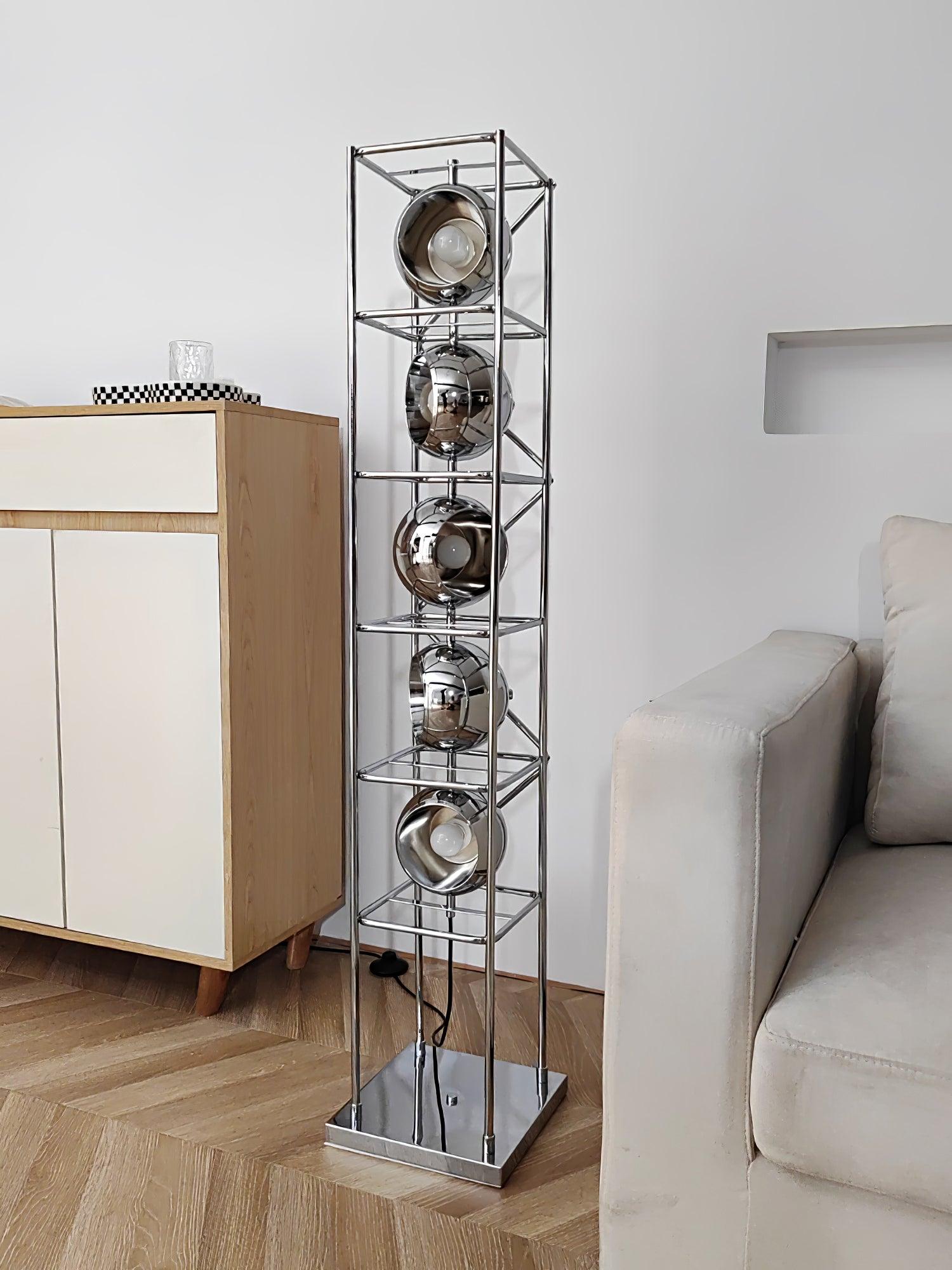 Modern Tower of Spheres Floor Lamp Chrome Geometric Lighting with Glass Globes