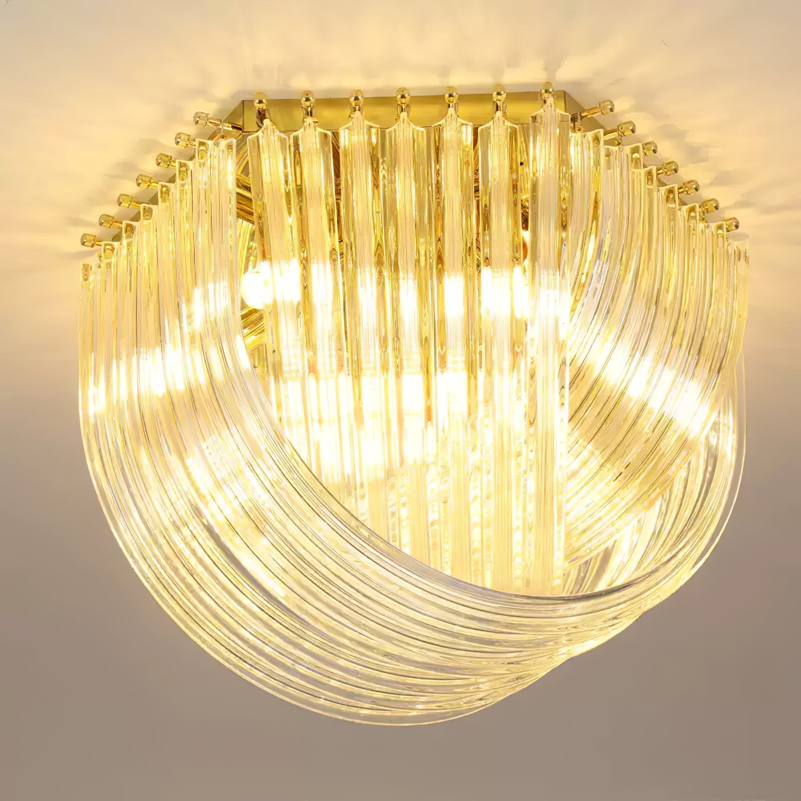Trevi Murano Glass Drop Flush Mount Ceiling Light Luxury Art Deco Gold Chandelier