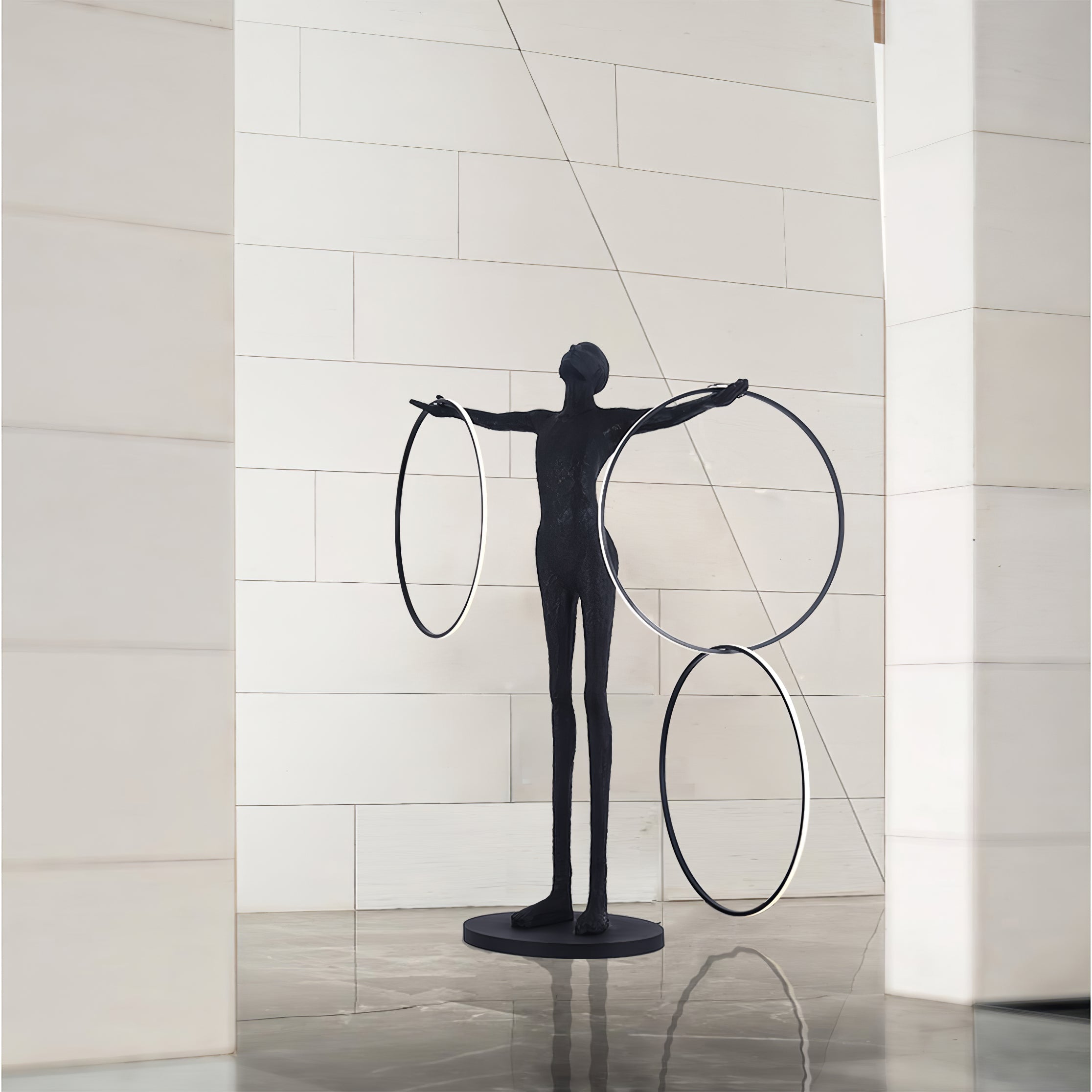 Modern Abstract Figurative Floor Lamp with Triple LED Rings Art Sculpture Standing Light
