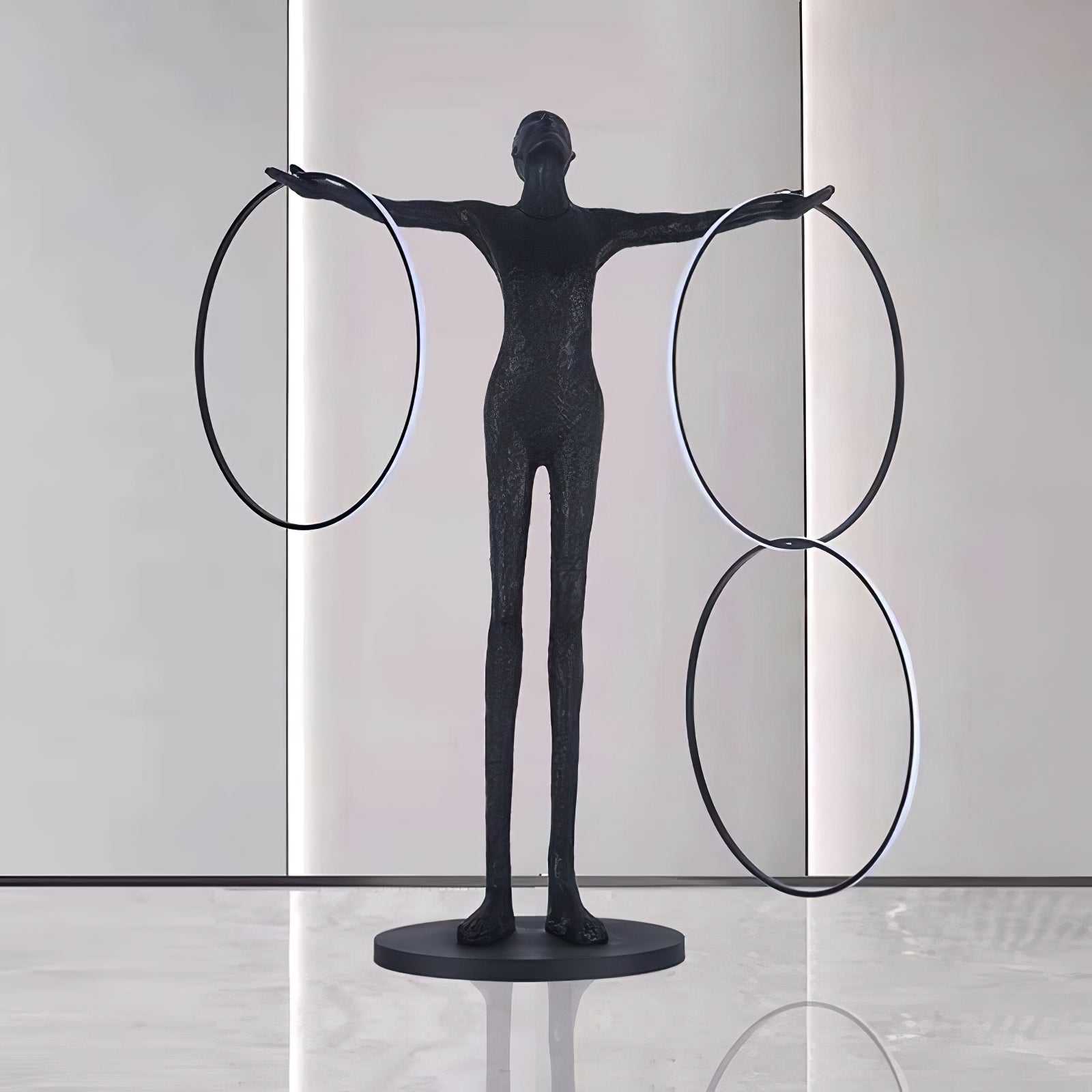 Modern Abstract Figurative Floor Lamp with Triple LED Rings Art Sculpture Standing Light