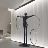 Modern Abstract Figurative Floor Lamp with Triple LED Rings Art Sculpture Standing Light