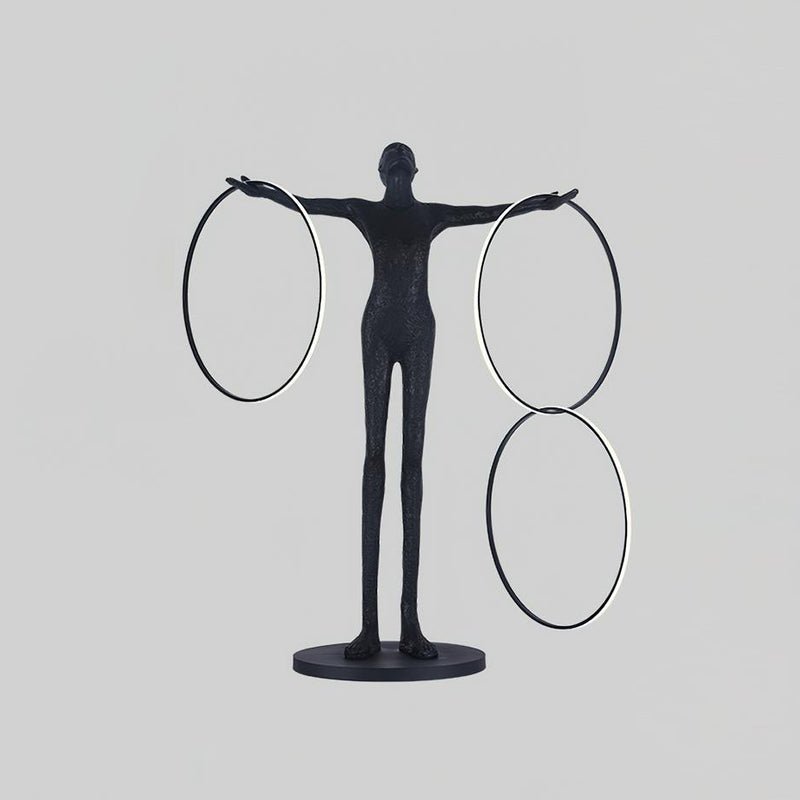 Modern Abstract Figurative Floor Lamp with Triple LED Rings Art Sculpture Standing Light