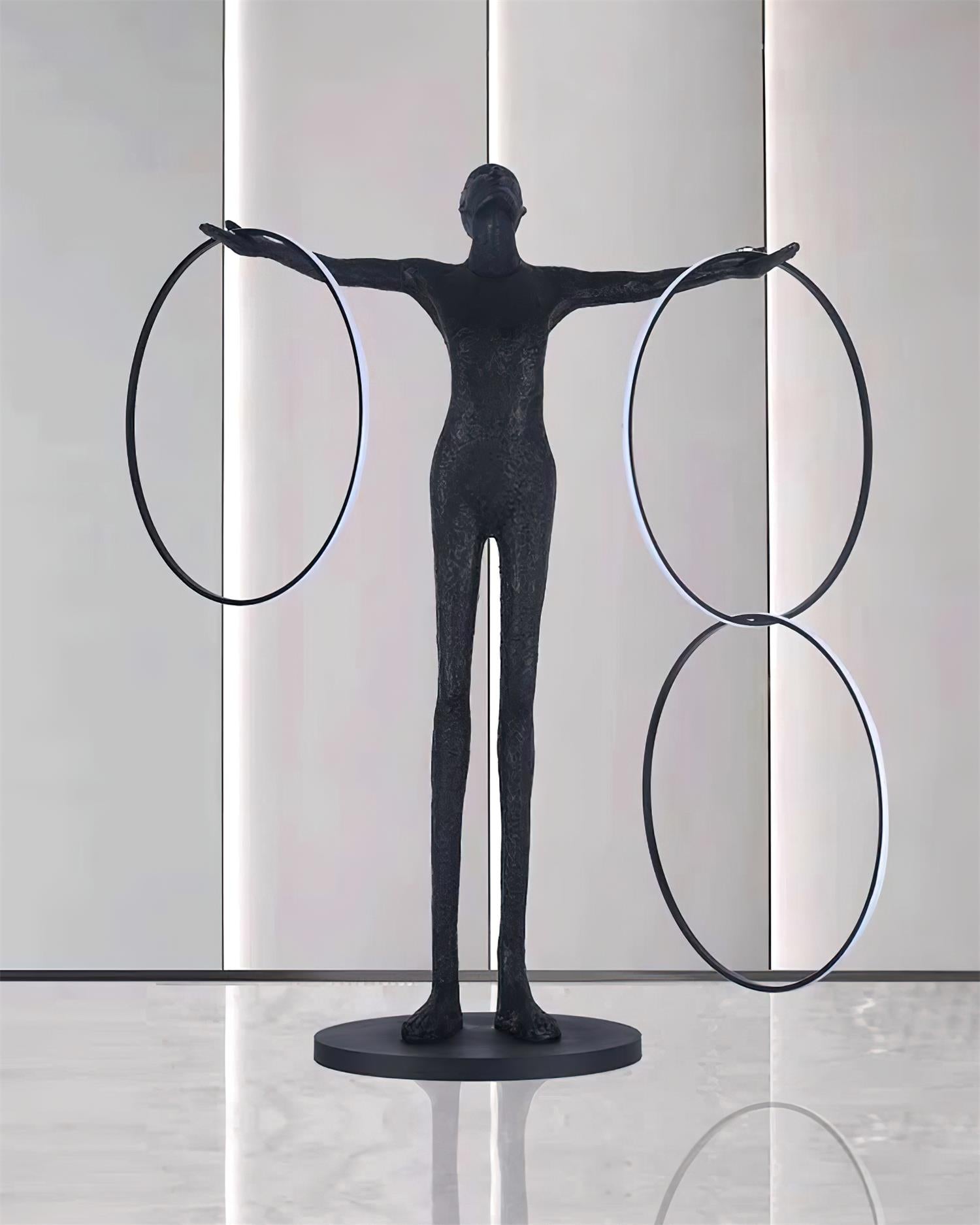 Modern Abstract Figurative Floor Lamp with Triple LED Rings Art Sculpture Standing Light