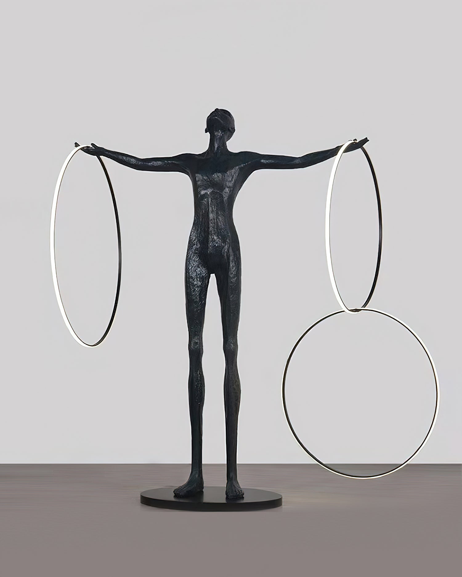 Modern Abstract Figurative Floor Lamp with Triple LED Rings Art Sculpture Standing Light