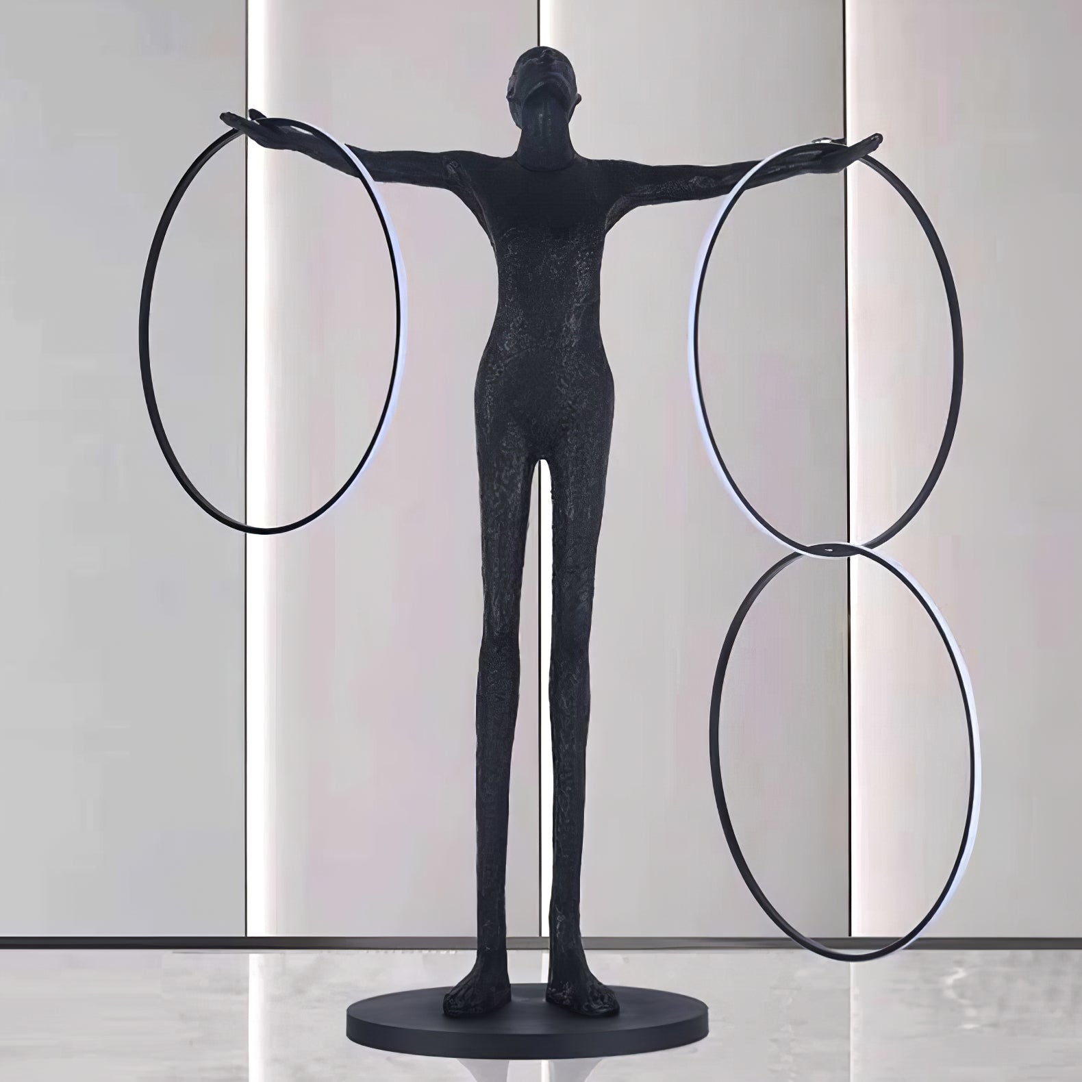 Modern Abstract Figurative Floor Lamp with Triple LED Rings Art Sculpture Standing Light