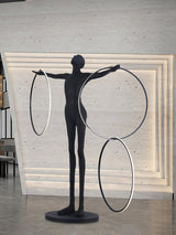 Modern Abstract Figurative Floor Lamp with Triple LED Rings Art Sculpture Standing Light