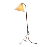 Modern Tripod Arc Floor Lamp with Walnut Wood Base and Fabric Conical Shade for Living Room