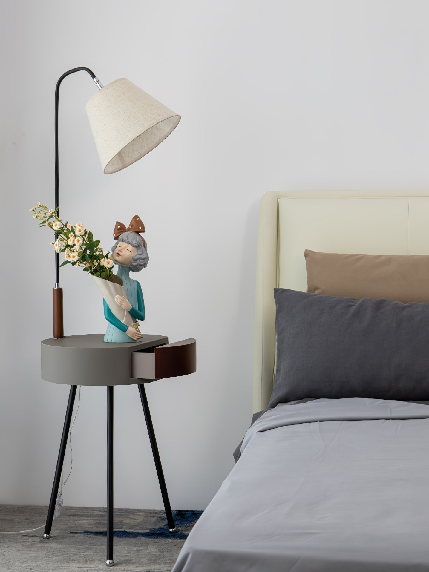 Nordic Wood Tripod Floor Lamp with White Linen Shade for Modern Living Rooms