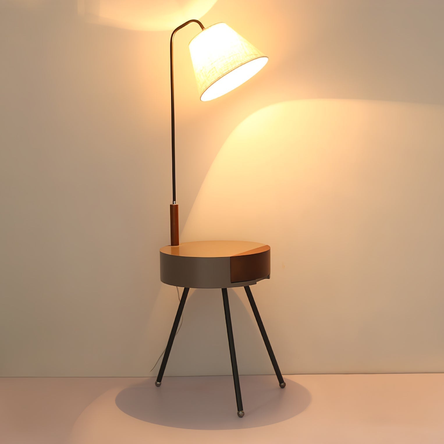 Nordic Wood Tripod Floor Lamp with White Linen Shade for Modern Living Rooms