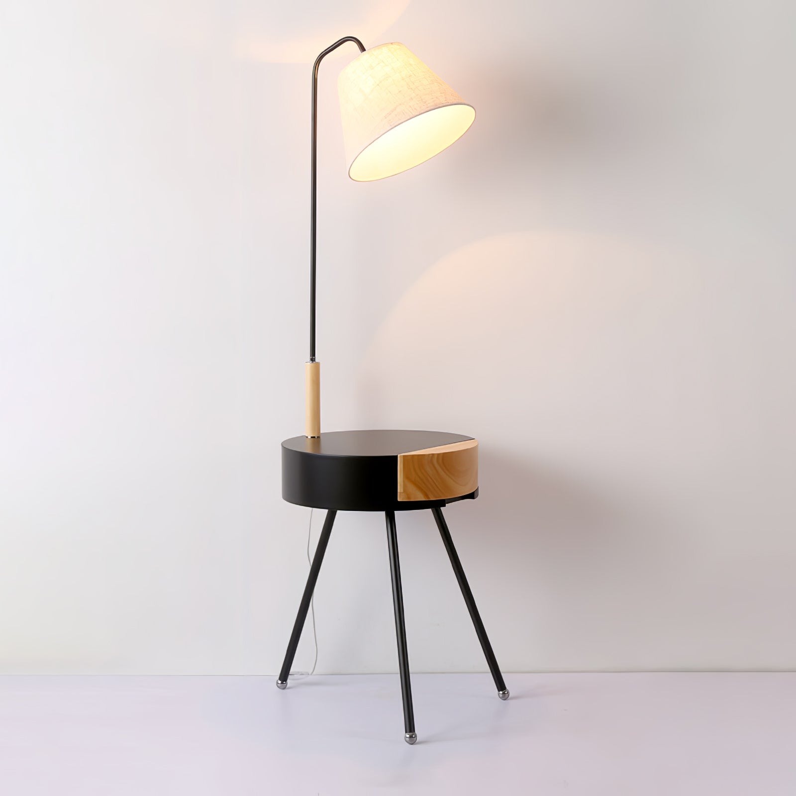 Nordic Wood Tripod Floor Lamp with White Linen Shade for Modern Living Rooms