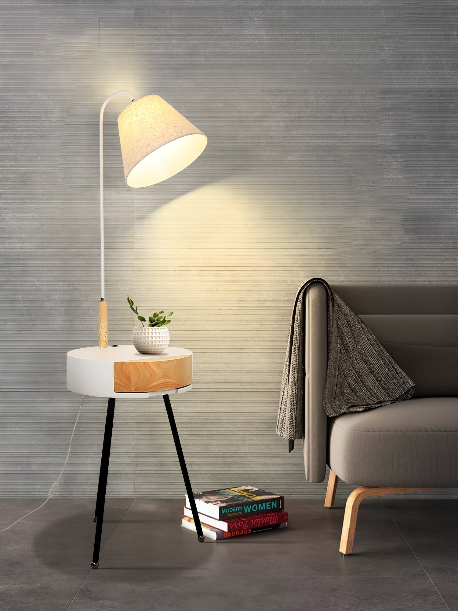 Nordic Wood Tripod Floor Lamp with White Linen Shade for Modern Living Rooms