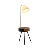 Nordic Wood Tripod Floor Lamp with White Linen Shade for Modern Living Rooms