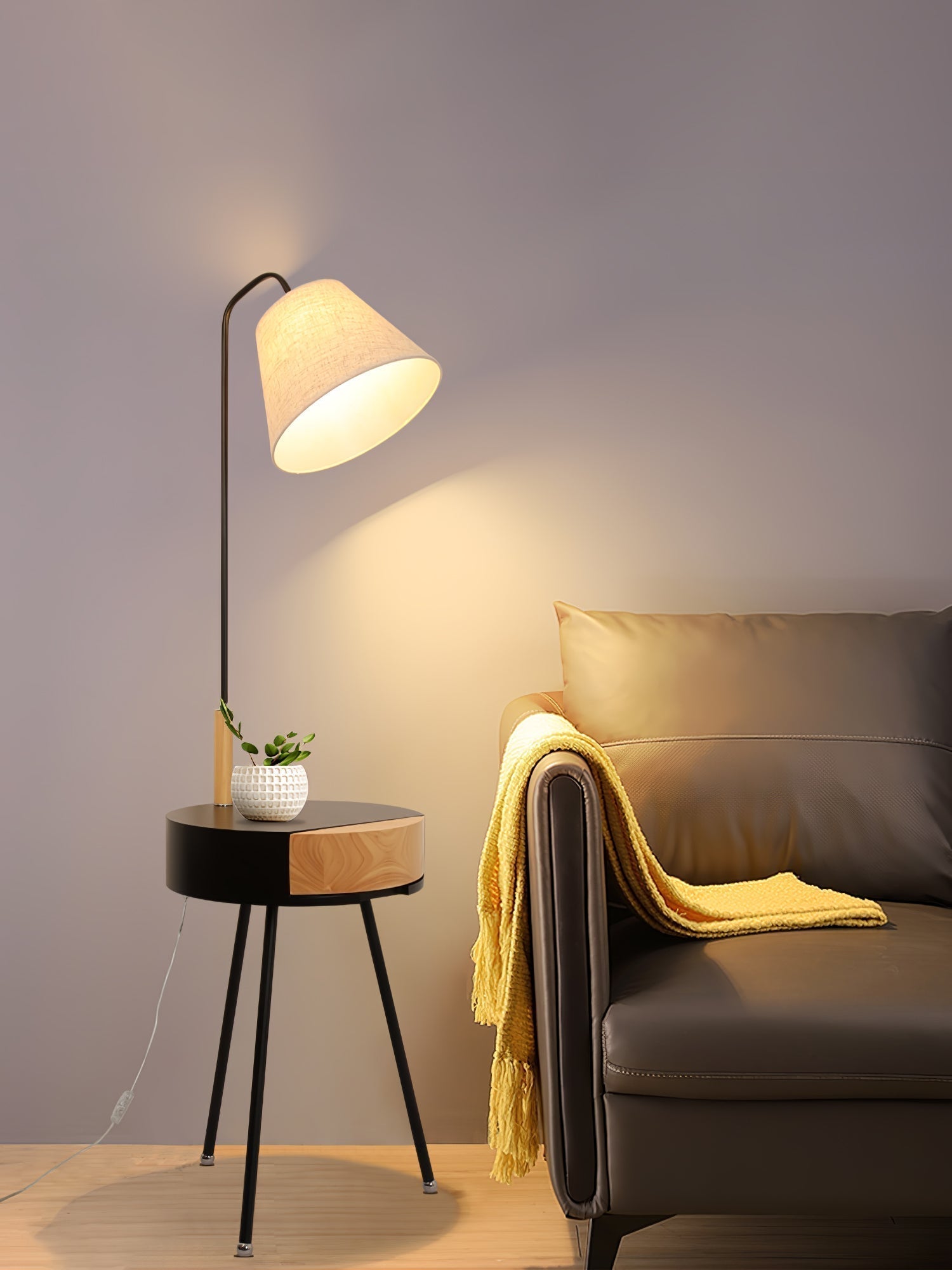 Nordic Wood Tripod Floor Lamp with White Linen Shade for Modern Living Rooms
