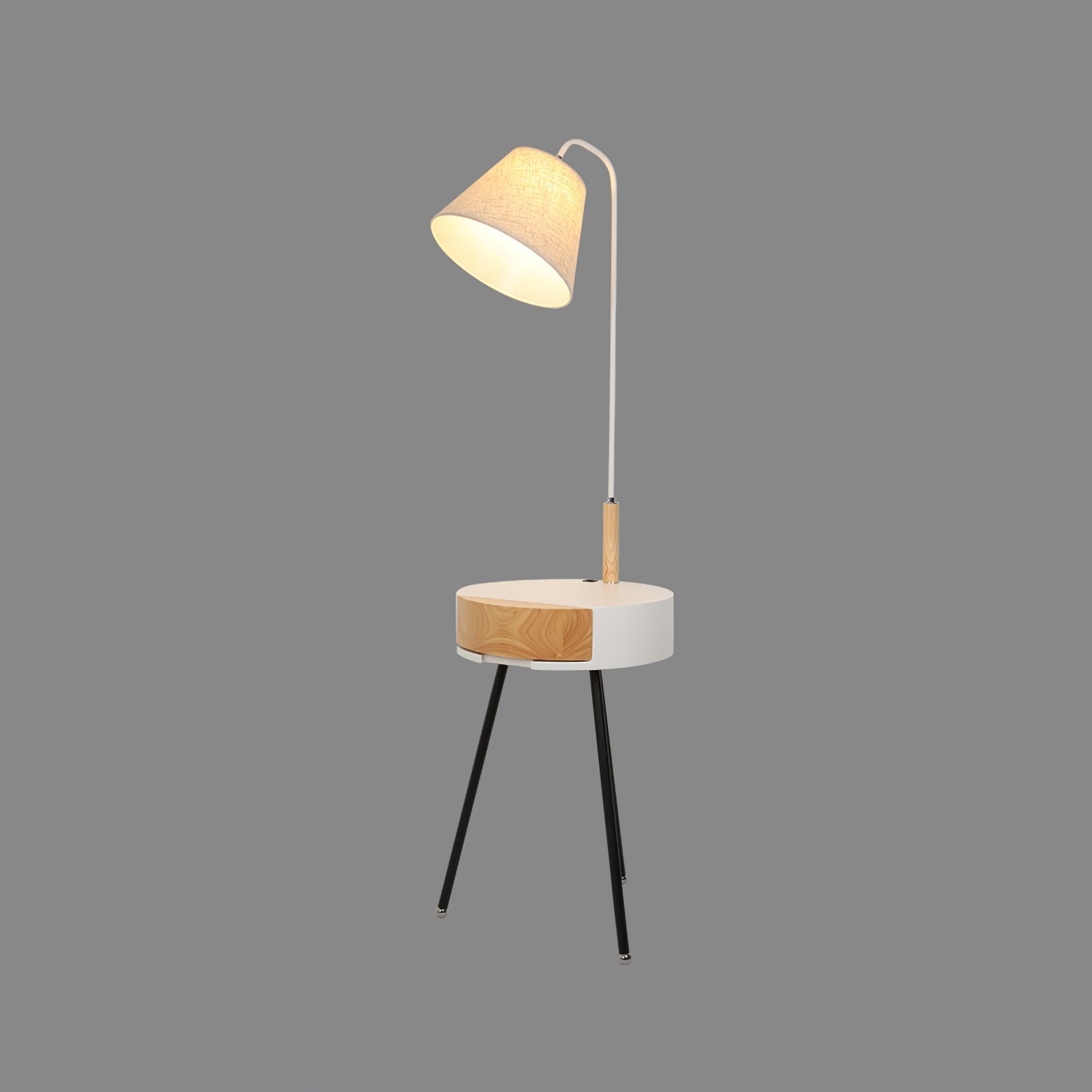 Nordic Wood Tripod Floor Lamp with White Linen Shade for Modern Living Rooms