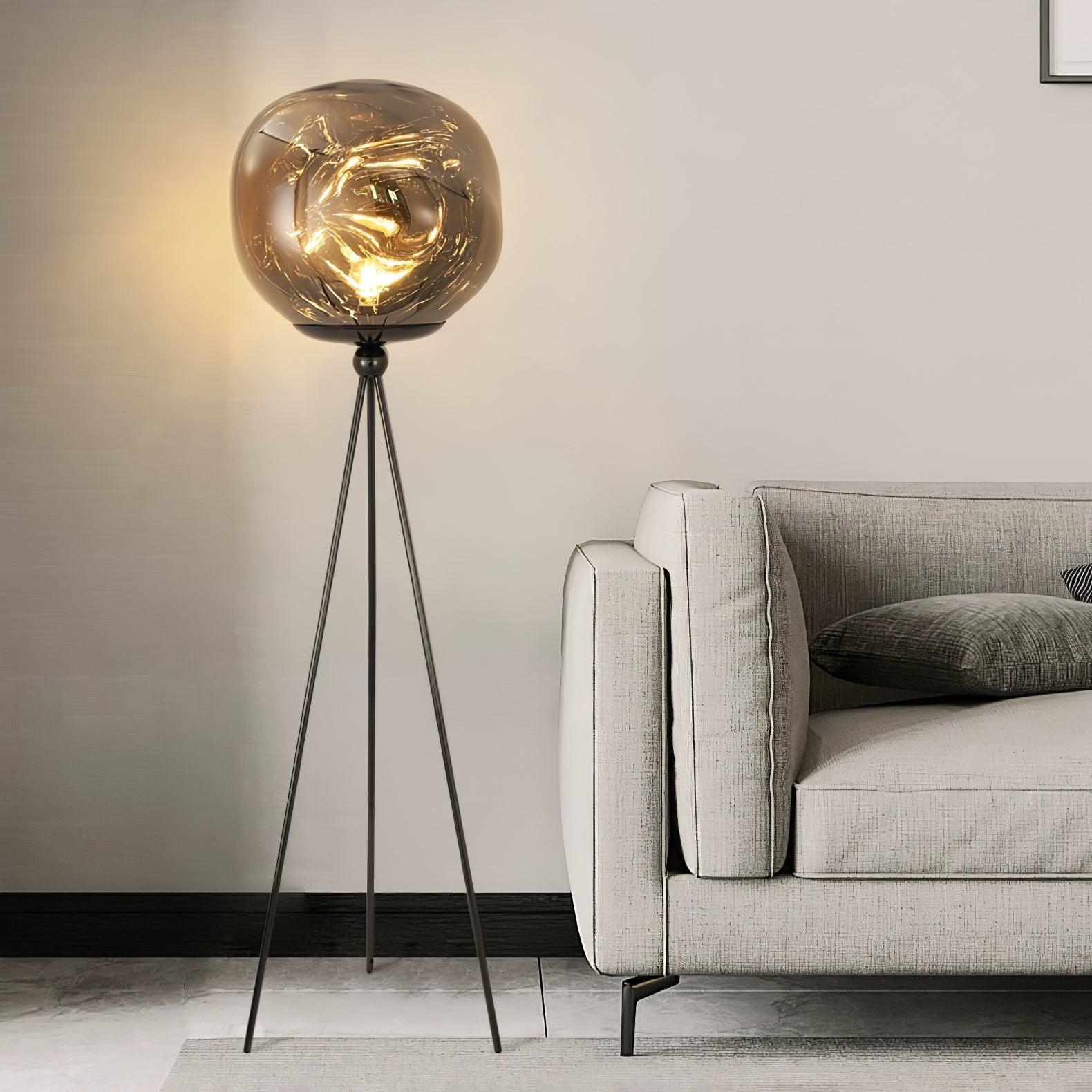Modern Tripod Rock Lava Floor Lamp with Molten Acrylic Shade Standing Light