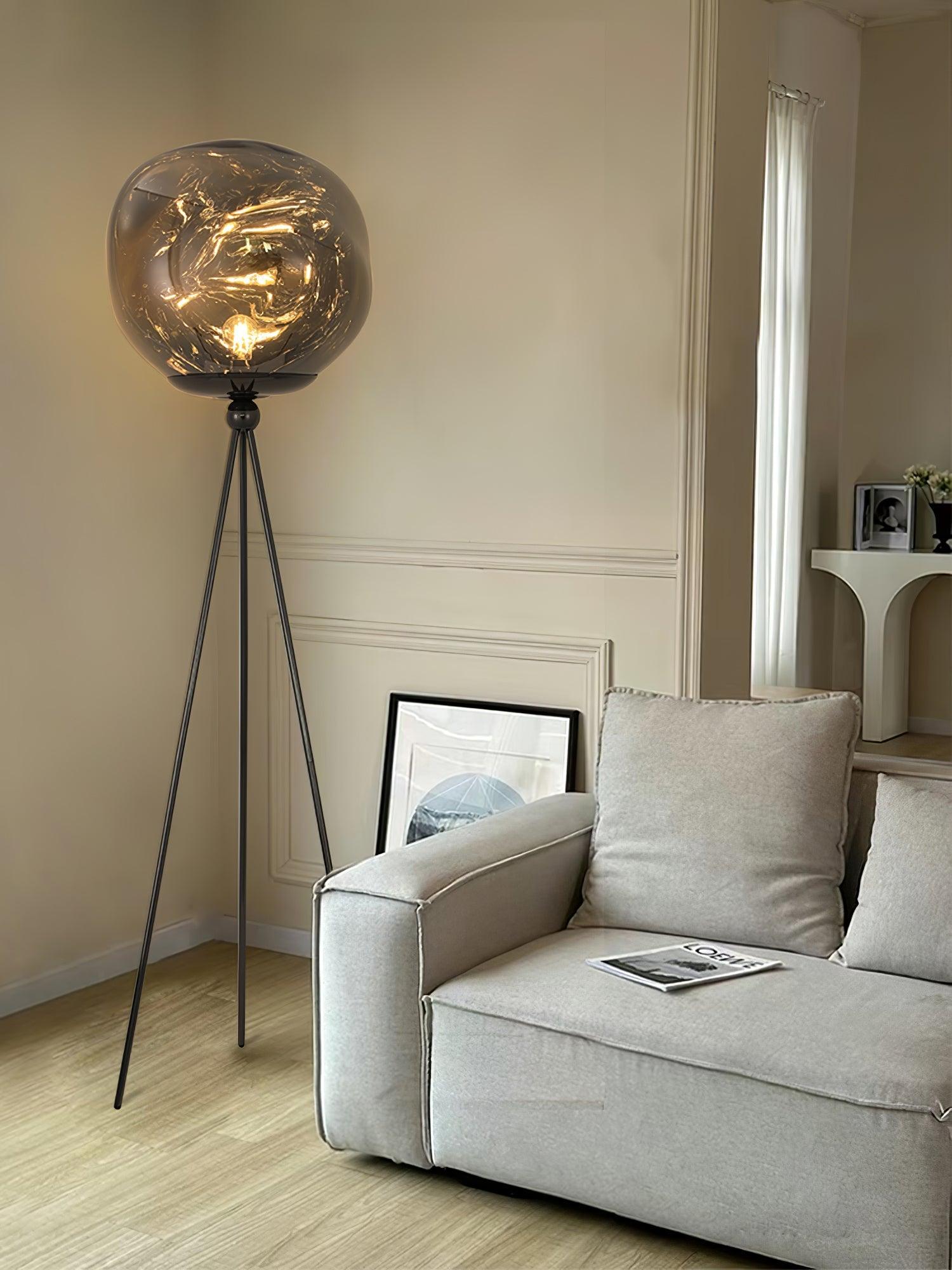 Modern Tripod Rock Lava Floor Lamp with Molten Acrylic Shade Standing Light