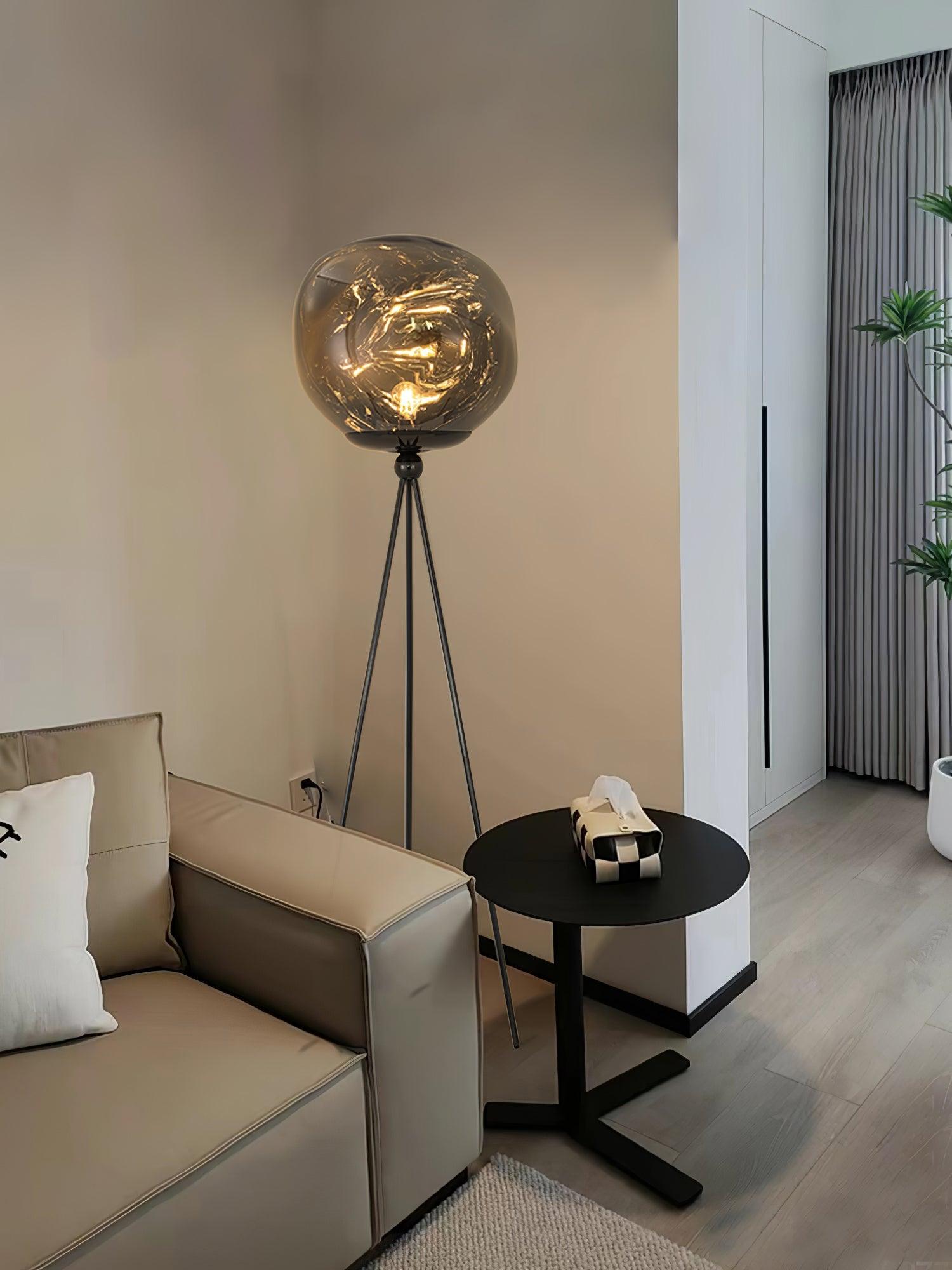 Modern Tripod Rock Lava Floor Lamp with Molten Acrylic Shade Standing Light
