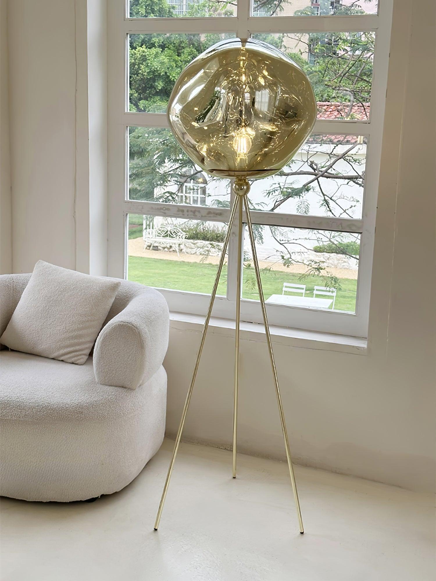 Modern Tripod Rock Lava Floor Lamp with Molten Acrylic Shade Standing Light
