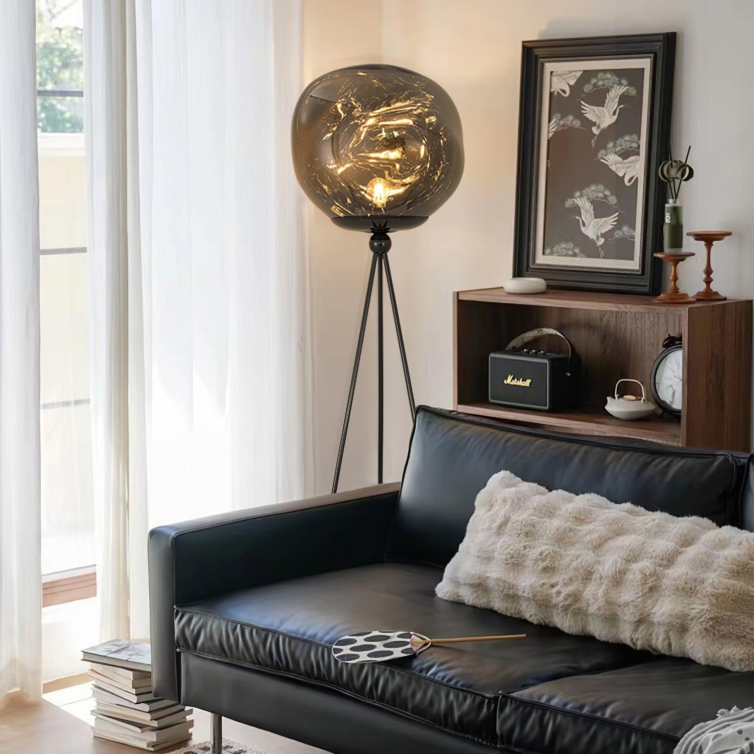 Modern Tripod Rock Lava Floor Lamp with Molten Acrylic Shade Standing Light