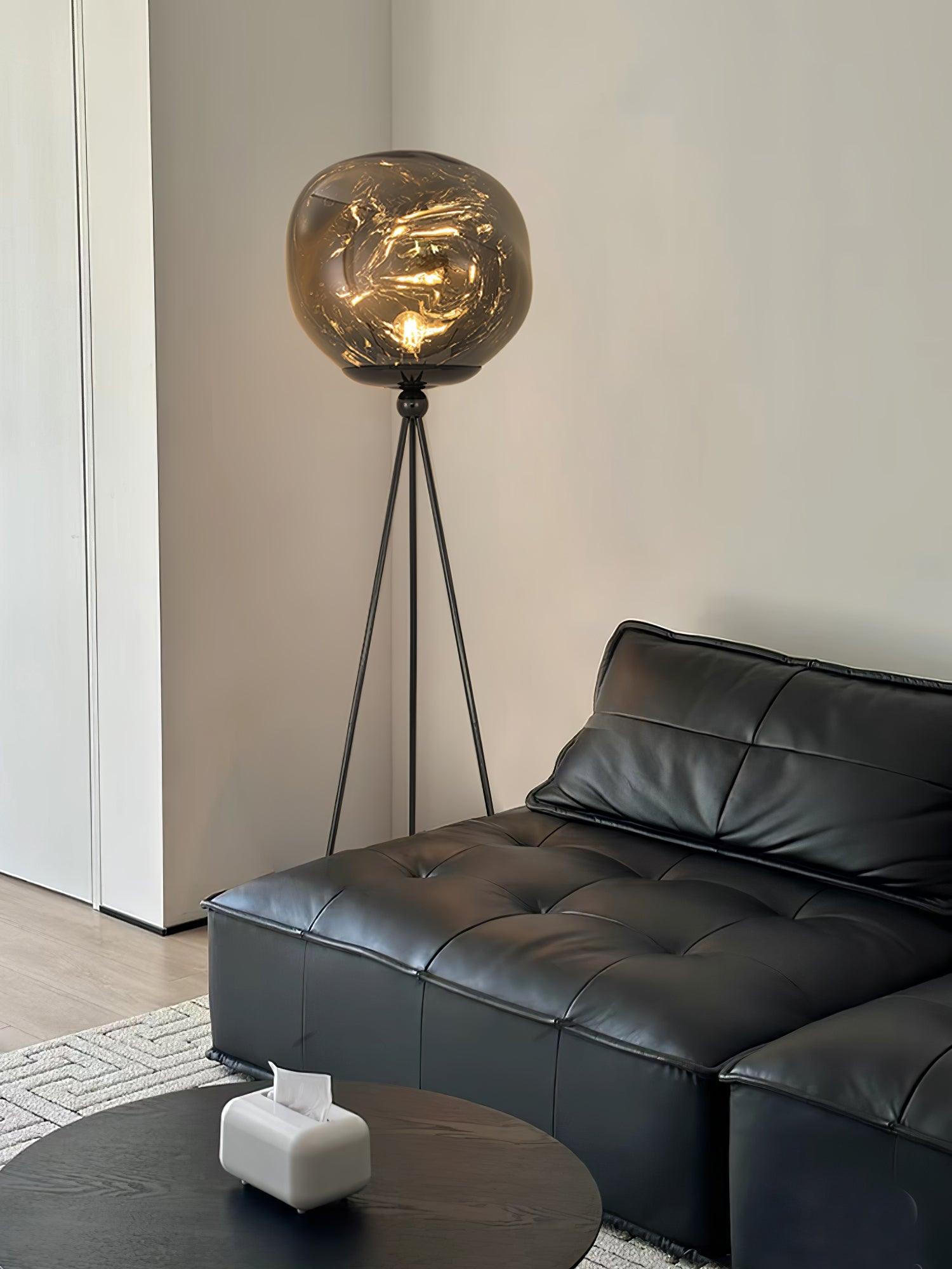 Modern Tripod Rock Lava Floor Lamp with Molten Acrylic Shade Standing Light