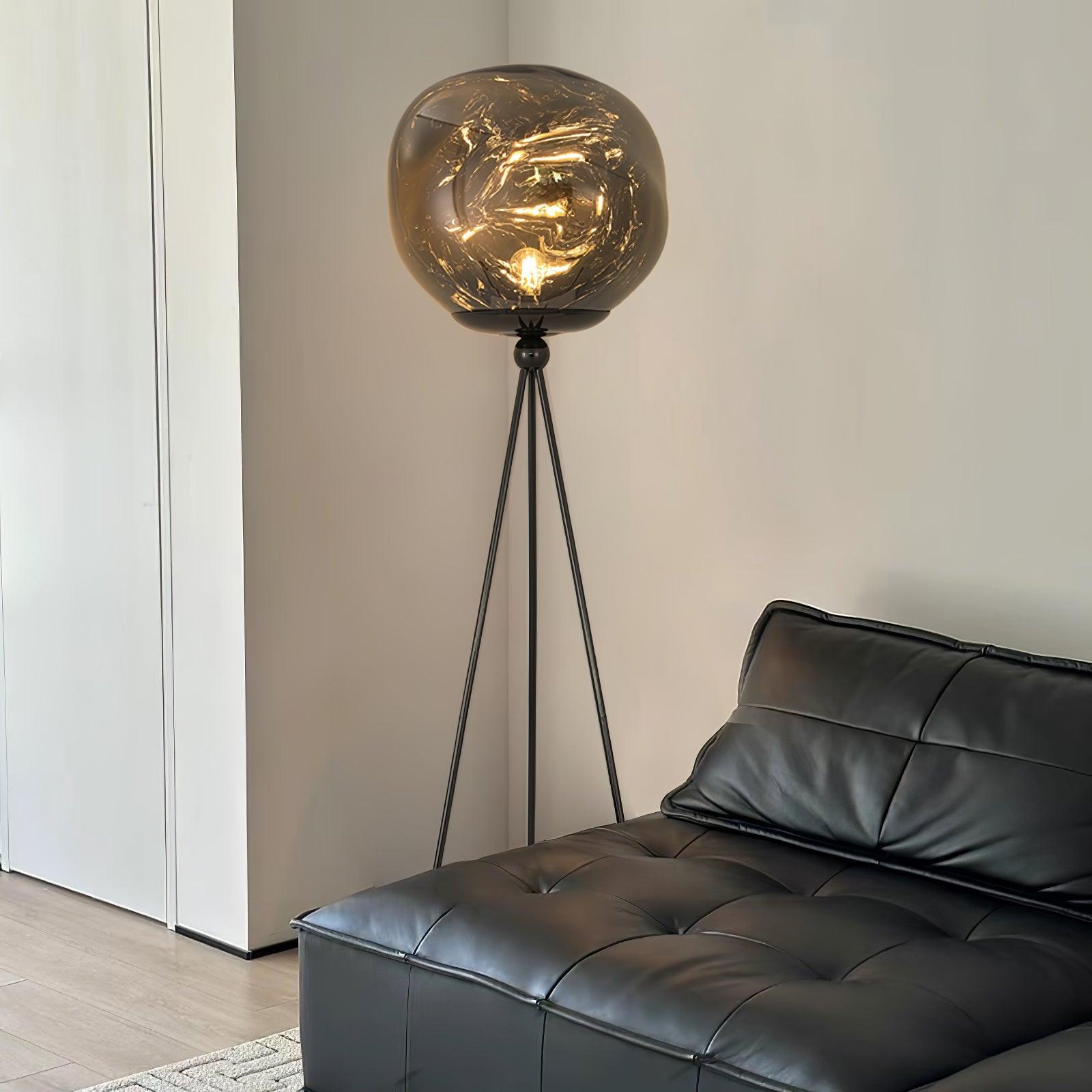 Modern Tripod Rock Lava Floor Lamp with Molten Acrylic Shade Standing Light