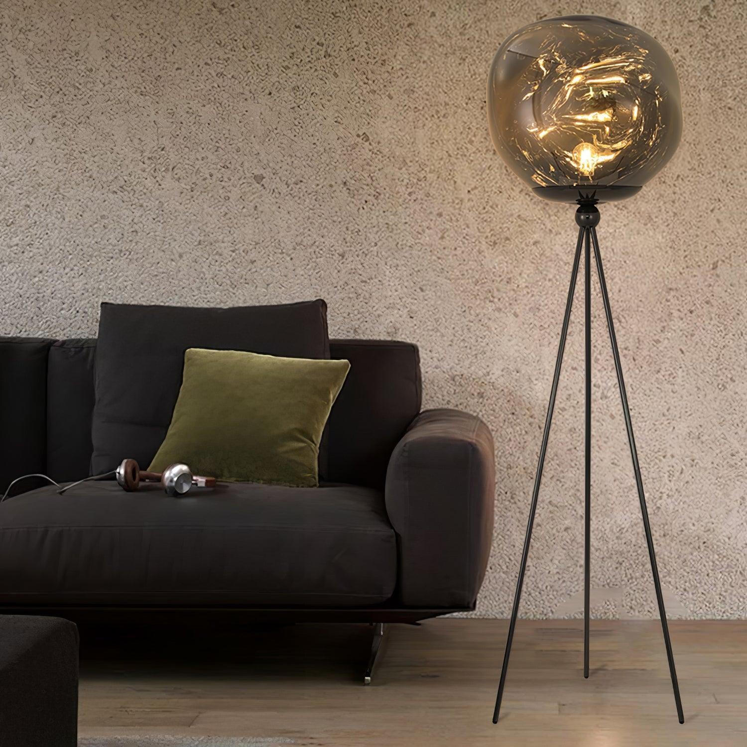 Modern Tripod Rock Lava Floor Lamp with Molten Acrylic Shade Standing Light