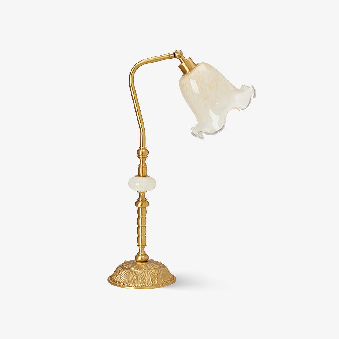 Elegant Tulip Brass Table Lamp with White Glass Shade for Bedside and Office