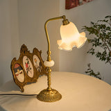 Elegant Tulip Brass Table Lamp with White Glass Shade for Bedside and Office