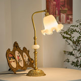 Elegant Tulip Brass Table Lamp with White Glass Shade for Bedside and Office