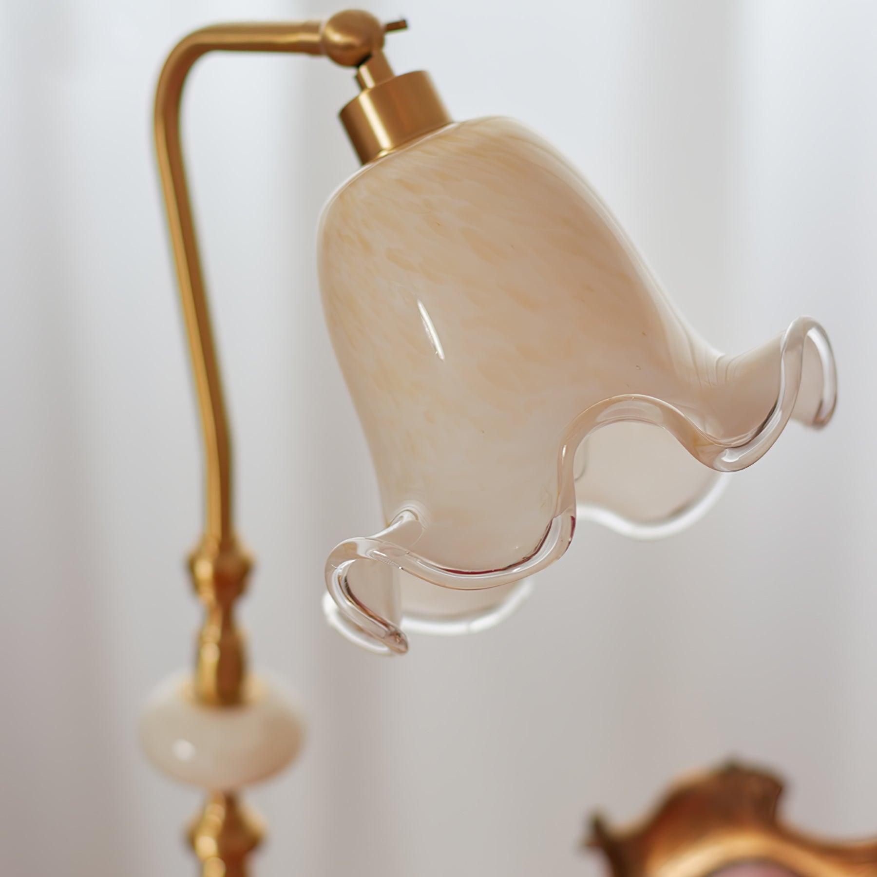 Elegant Tulip Brass Table Lamp with White Glass Shade for Bedside and Office