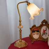 Elegant Tulip Brass Table Lamp with White Glass Shade for Bedside and Office