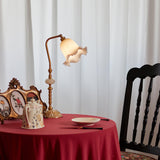 Elegant Tulip Brass Table Lamp with White Glass Shade for Bedside and Office