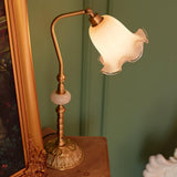 Elegant Tulip Brass Table Lamp with White Glass Shade for Bedside and Office