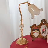 Elegant Tulip Brass Table Lamp with White Glass Shade for Bedside and Office