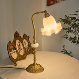 Elegant Tulip Brass Table Lamp with White Glass Shade for Bedside and Office