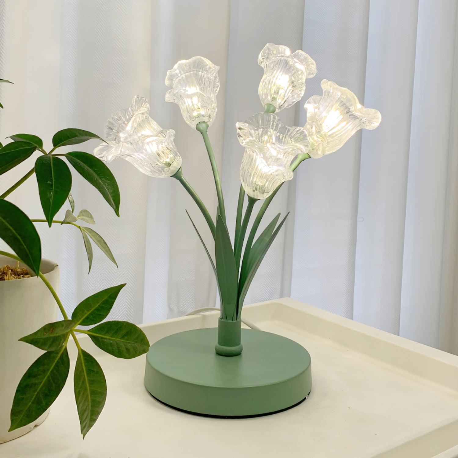 Elegant Glass Tulip Flower Table Lamp Decorative Floral Bedside Night Light for Home Living Room Decor