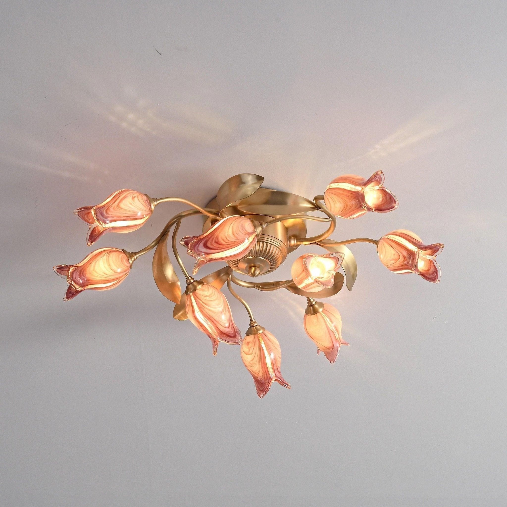 Elegant Purple Tulip Glass Flush Mount Ceiling Light with Gold Metal Finish and Floral Design