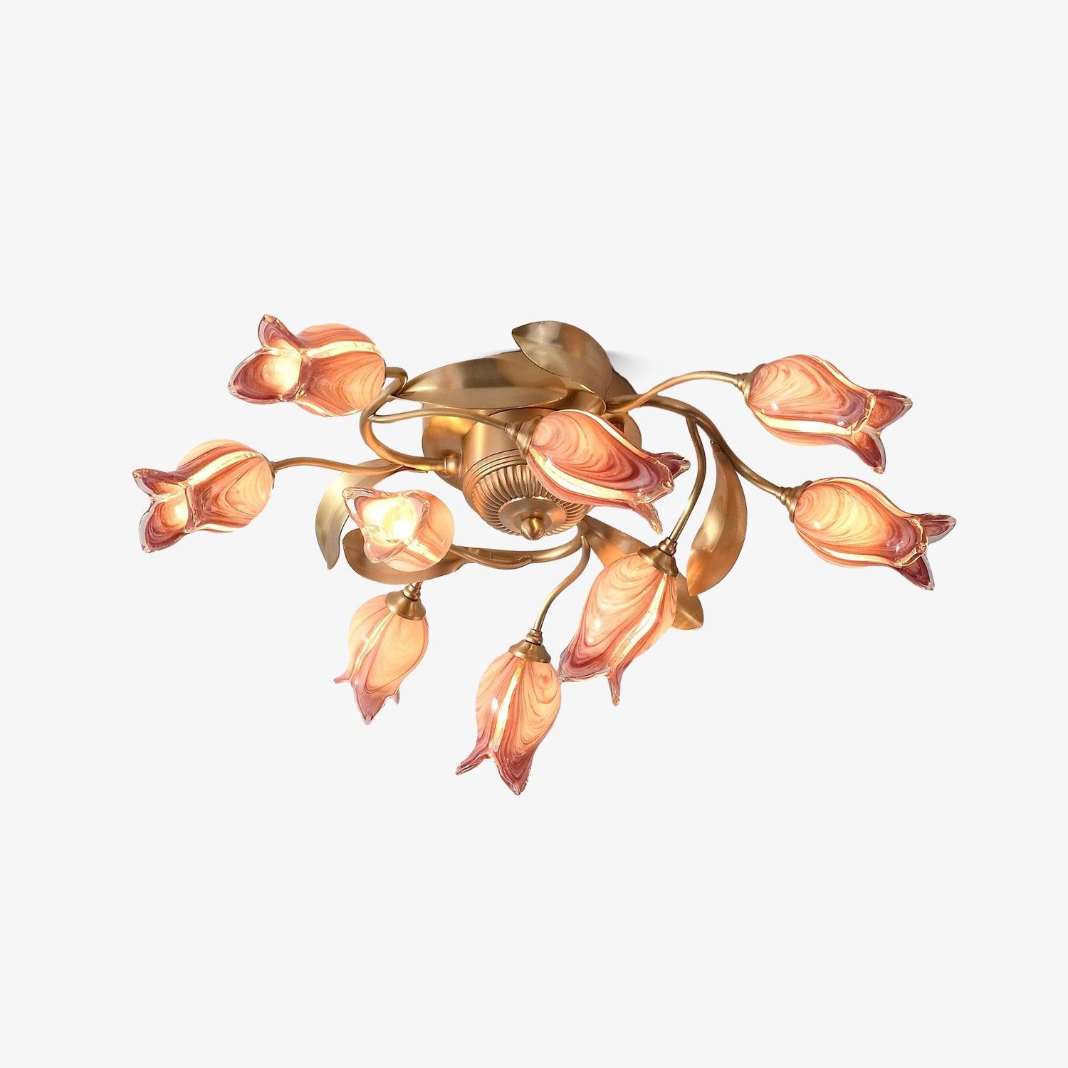 Elegant Purple Tulip Glass Flush Mount Ceiling Light with Gold Metal Finish and Floral Design