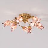 Elegant Purple Tulip Glass Flush Mount Ceiling Light with Gold Metal Finish and Floral Design