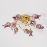Elegant Purple Tulip Glass Flush Mount Ceiling Light with Gold Metal Finish and Floral Design