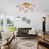 Elegant Purple Tulip Glass Flush Mount Ceiling Light with Gold Metal Finish and Floral Design