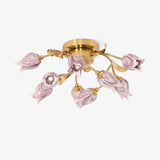 Elegant Purple Tulip Glass Flush Mount Ceiling Light with Gold Metal Finish and Floral Design