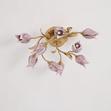 Elegant Purple Tulip Glass Flush Mount Ceiling Light with Gold Metal Finish and Floral Design