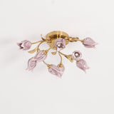 Elegant Purple Tulip Glass Flush Mount Ceiling Light with Gold Metal Finish and Floral Design
