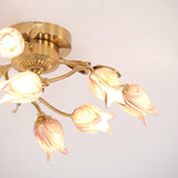 Elegant Purple Tulip Glass Flush Mount Ceiling Light with Gold Metal Finish and Floral Design