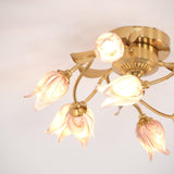 Elegant Purple Tulip Glass Flush Mount Ceiling Light with Gold Metal Finish and Floral Design