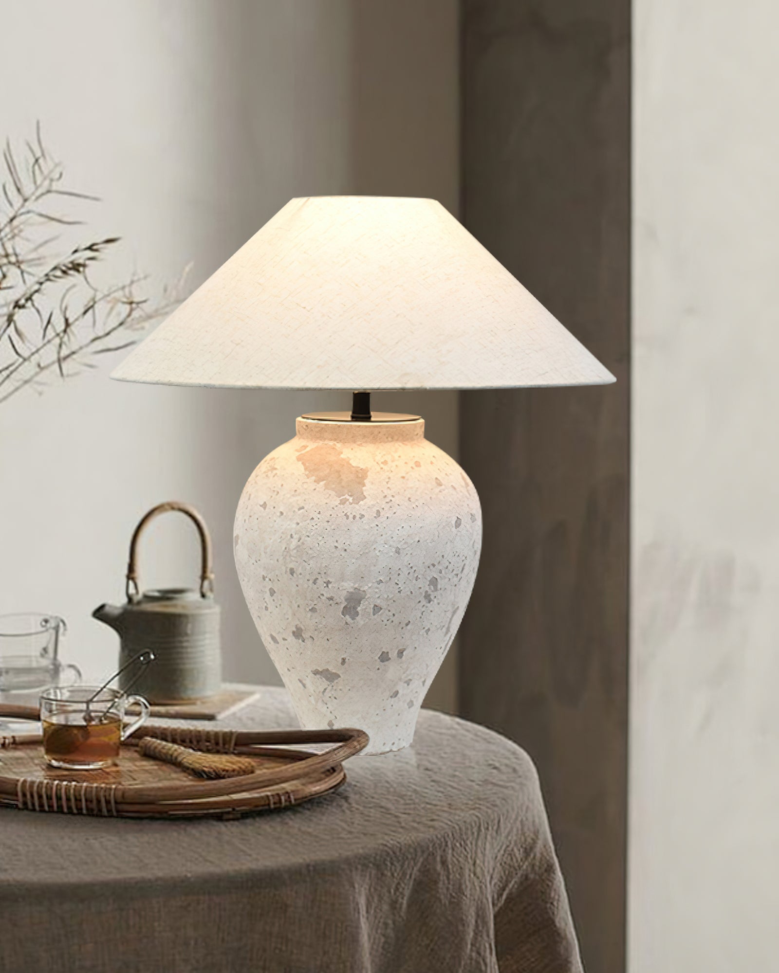 Vintage Tuscan Stone Textured Ceramic Table Lamp for Bedside Nightstand and Living Room Decor