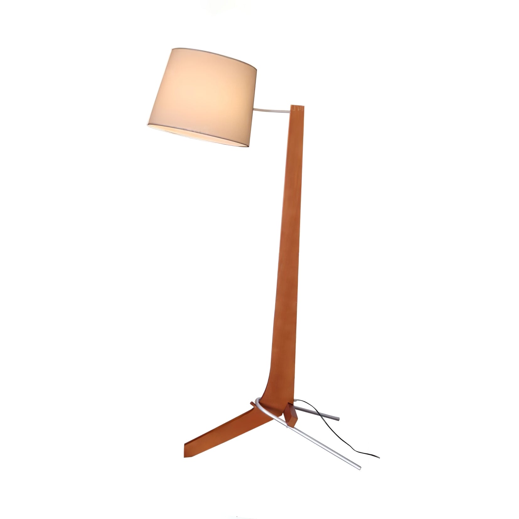 Modern Tusk Arc Floor Lamp Walnut Wood Standing Light with White Fabric Shade for Living Room Reading
