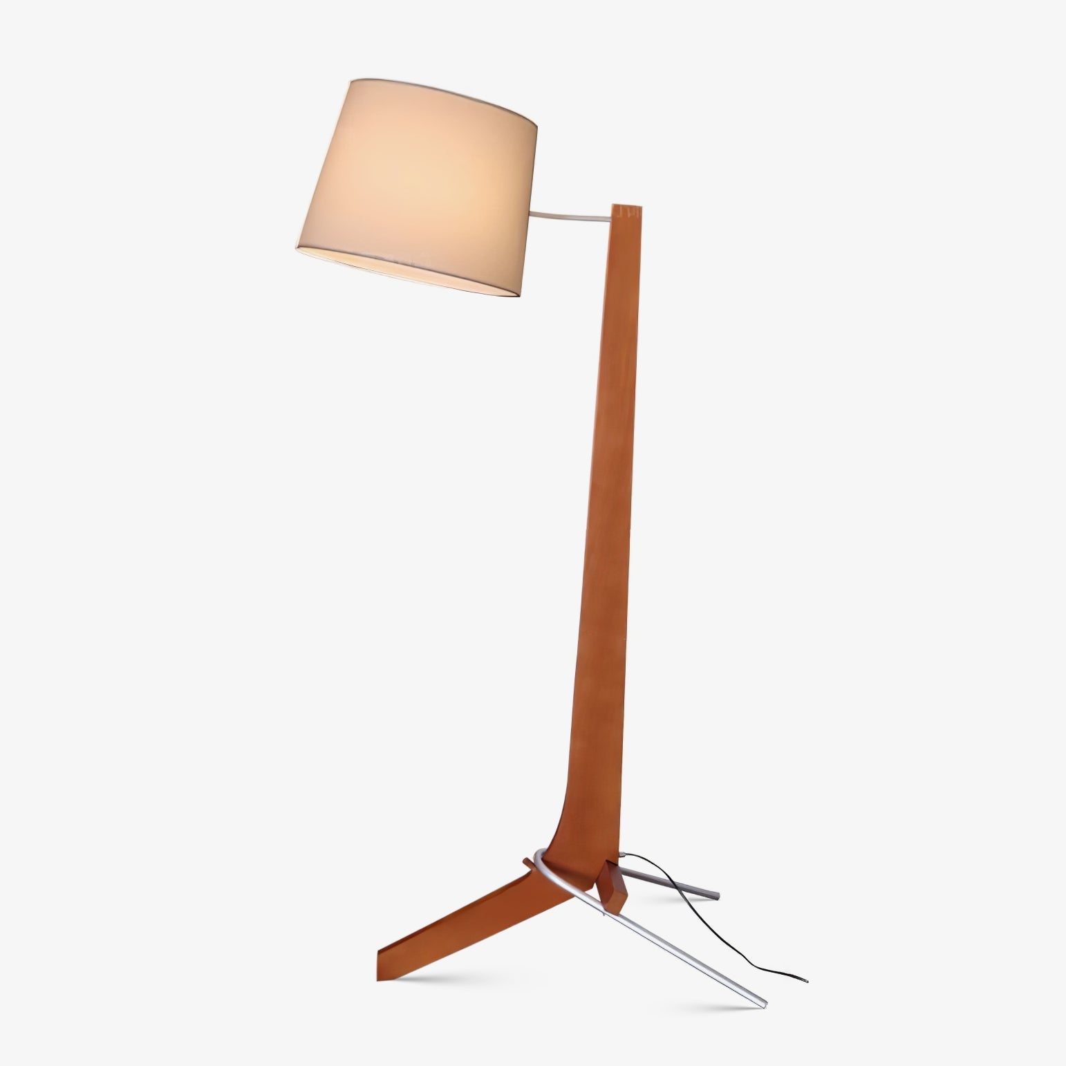 Modern Tusk Arc Floor Lamp Walnut Wood Standing Light with White Fabric Shade for Living Room Reading