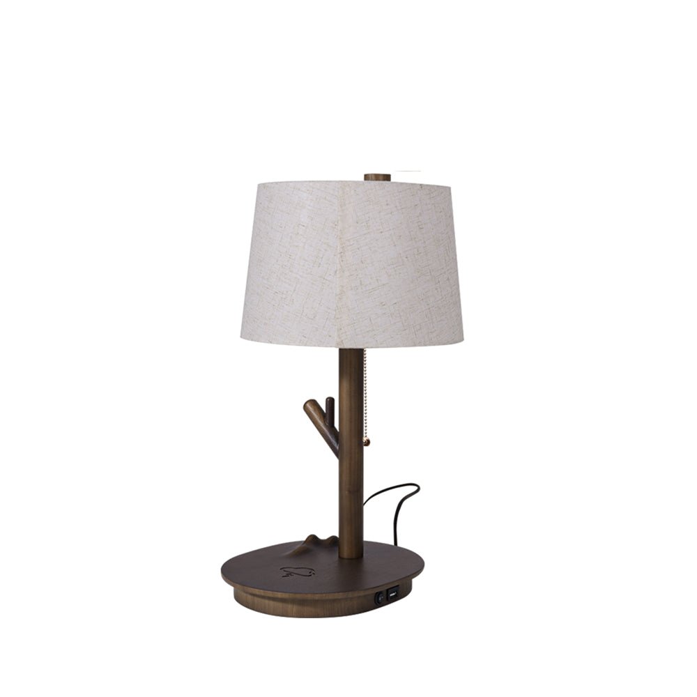 Modern Rustic Branch Table Lamp with Fabric Shade and Wooden Base for Bedside Lighting